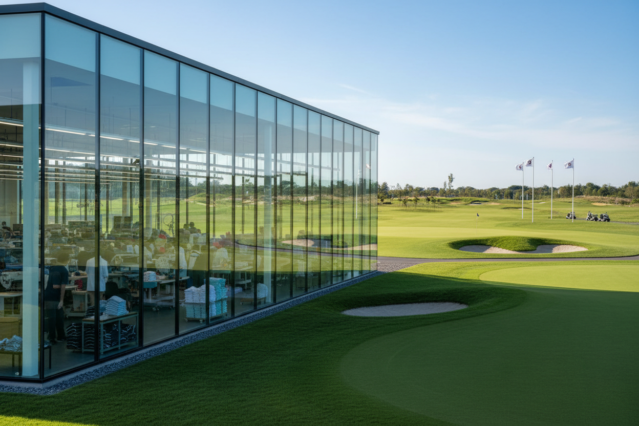 Golf shirt making factory in a golf course